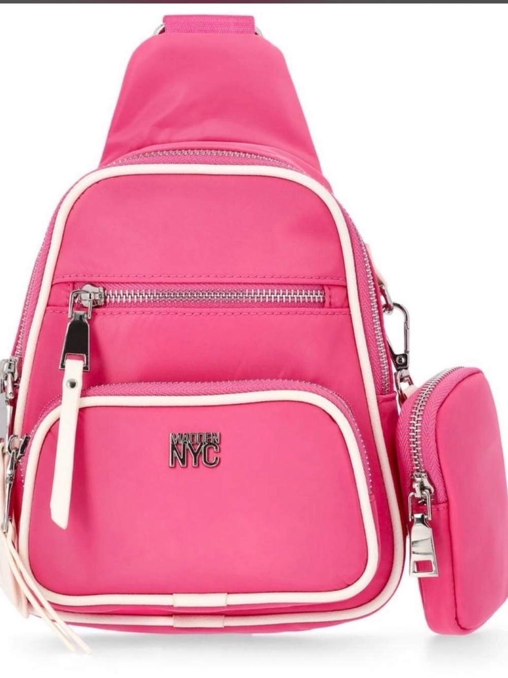 Madden NYC Pink Crossbody Sling Bag with White Trim